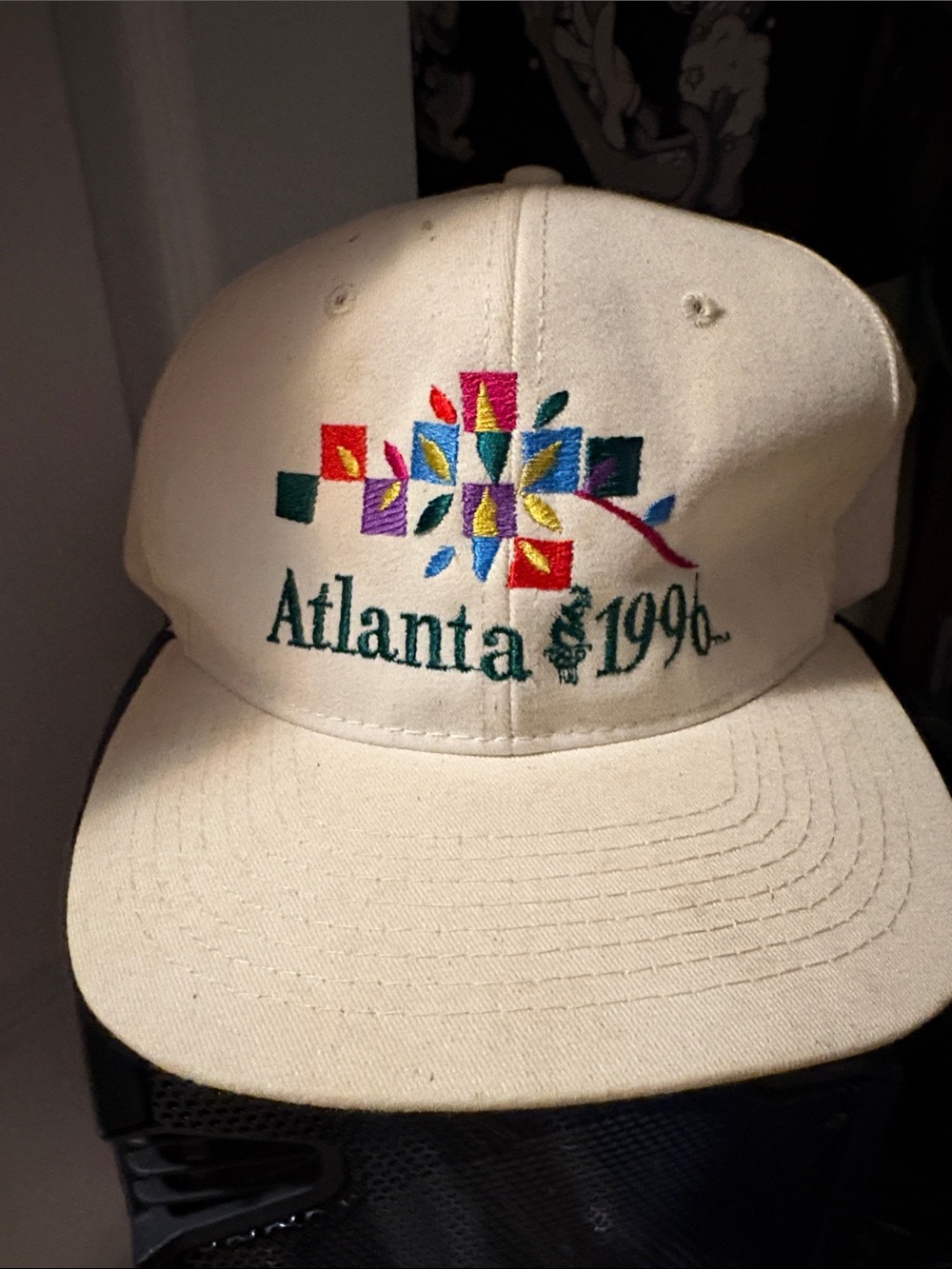 Hanes White Atlanta 1996 Embroidered Logo Baseball Cap with Multicolor Design